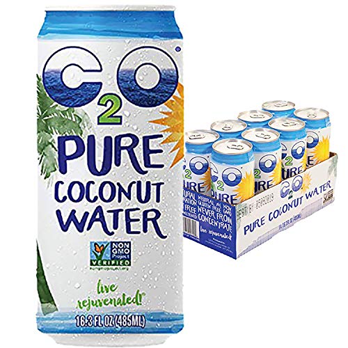 C2O Pure Coconut Water - Plant Based, Non-GMO, No Added Sugar, Essential Electrolytes - 16.3 FL OZ (Pack of 8)