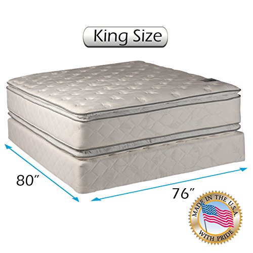 Dream Solutions Pillow Top Mattress and Box Spring Set - Double-Sided Sleep System with Enhanced Cushion Support- Fully Assembled, Great for Your Back, longlasting Comfort (King - 76'x80'x12')