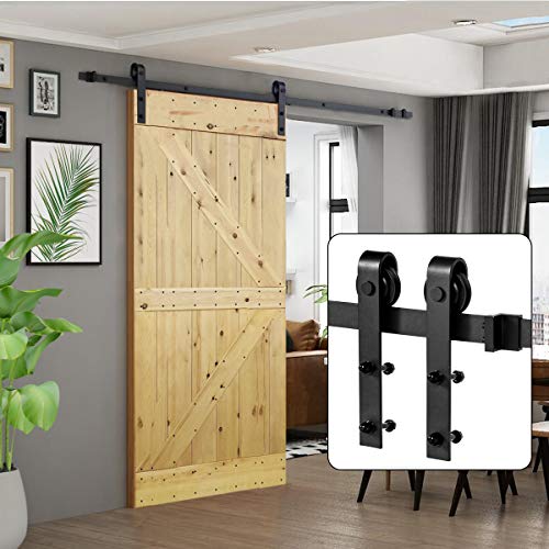U-MAX 8 FT Heavy Duty Sturdy Sliding Barn Door Hardware Kit, J Shape Hangers, Super Smoothly and Quietly, Simple and Easy to Install, Fit 42-48' Wide Door Panel
