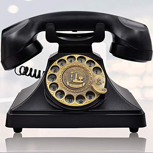 IRISVO Rotary Dial Telephone Retro Old Fashioned Landline Phones with Classic Metal Bell,Corded Phone with Speaker and Redial Function for Home and Decor(Classic Black)