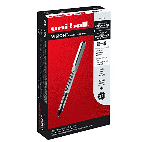 uni-ball Vision Rollerball Pens, Fine Point (0.7mm), Black, 12 Count