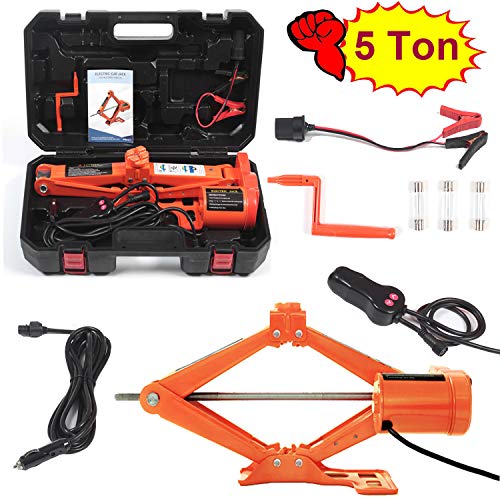 Electric Car Floor Jack 5 Ton All-in-one Automatic 12V Scissor Lift Jack Set for SUV w/Remote Tire Change Repair Emergency Tool Kits Floor Jack for Vehicle Wheel Change (5T)