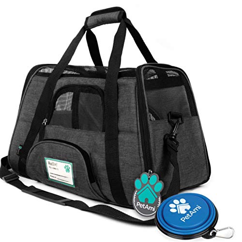 PetAmi Premium Airline Approved Soft-Sided Pet Travel Carrier | Ventilated, Comfortable Design with Safety Features | Ideal for Small to Medium Sized Cats, Dogs, and Pets (Large, Charcoal)