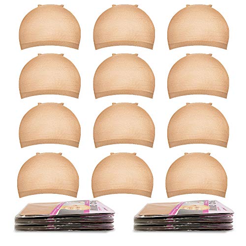Wig Caps,MORGLES 20pcs Stretchy Nylon Wig Caps Stocking Caps For Wigs Wig Caps For Women Man-Light Brown