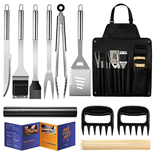 Veken BBQ Grill Accessories, Stainless Steel BBQ Tools Set for Men & Women Grilling Utensils Accessories with Storage Apron Gift Kit for Barbecue Indoor/Outdoor