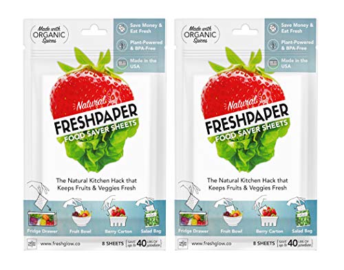 THE FRESHGLOW Co FRESHPAPER Food Saver Sheets for Produce, 16 Reusable Sheets (2 Packs), Keeps Fruits & Vegetables Fresh for 2-4x Longer