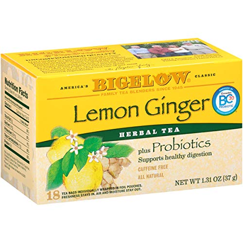 Bigelow Lemon Ginger with Probiotics, 18 Count Box, Pack of 6 Boxes, 108 Tea bags Total
