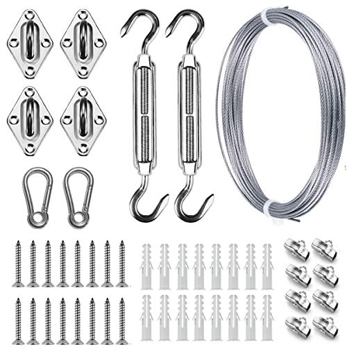 Bangckier Sun Shade Hardware Kit for Rectangle and Square Sun Shade Sails Installation,5 inch Heavy Duty Anti-Rust Sail Shade Hardware Kit with 50 ft Cable Wire Ropes