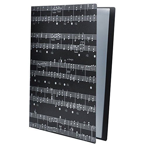 Music Sheet File Paper Storage Folder Documents Holder Blank Sheet Files Plastic A4 Size 40 Pockets (Music Sheet Black)