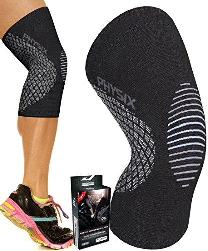 Physix Gear Knee Support Brace - Premium Recovery & Compression Sleeve for Meniscus Tear, ACL, MCL Running & Arthritis - Best Neoprene Stabilizer Wrap for Crossfit, Squats & Workouts (Single Grey L)
