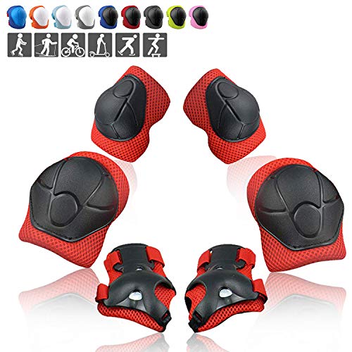 Wemfg Kids Protective Gear Set Knee Pads for Kids 3-8 Years Toddler Knee and Elbow Pads with Wrist Guards 3 in 1 for Skating Cycling Bike Rollerblading Scooter（Red）