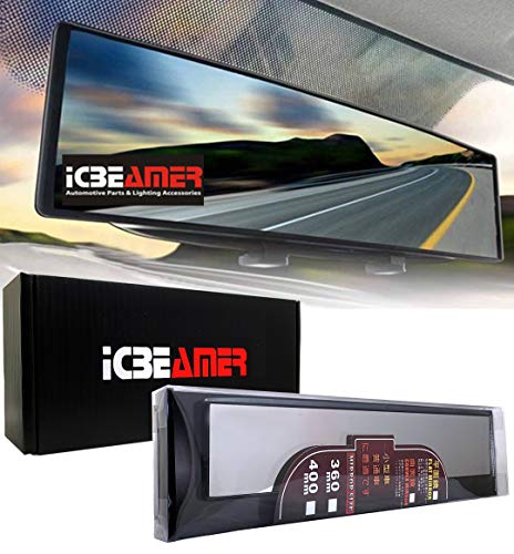 ICBEAMER 15.8' 400mm Easy Clip on Universal Fit Wide Angle Panoramic Auto Interior Rearview Mirror Flat Clear Surface