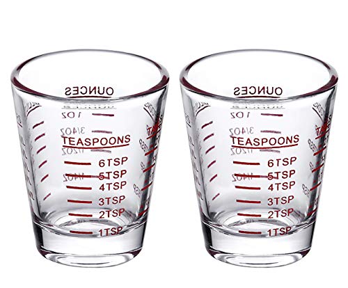 Shot Glasses Measuring cup Espresso Shot Glass Liquid Heavy Glass Wine Glass 2 Pack 26-Incremental Measurement 1oz, 6 Tsp, 2 Tbs, 30ml (2 pack-red)
