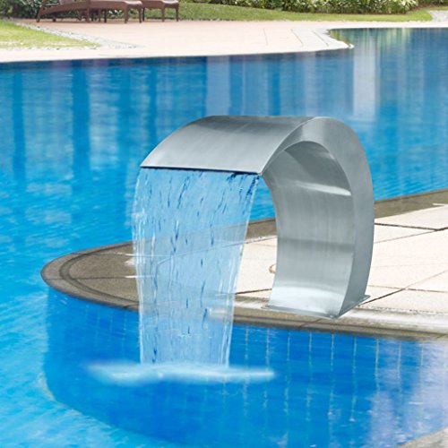 vidaXL Stainless Steel Pool Fountain,Pool Fountain Pool Fountains for In Ground Pools Garden Outdoor Waterfalls Sheer Descent Pond Water Feature,17.7' x 11.8' x 23.6' Silver