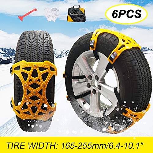 soyond Snow Chains Car Anti Slip Snow Tire Chains Adjustable Anti-Skid Chains Car Tire Snow Chains for Car/SUV/Trucks-Set of 6 Width 165-255mm/6.4-10.1''
