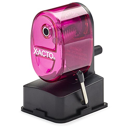 X-Acto 2012687-PNK Bulldog Vacuum Wall Mount Manual Pencil Sharpener, Pink, See-through Receptacle, Affix to Any Nonporous Surface, X-ACTO Hardened Helical Cutter