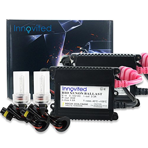 Innovited DC 35W Xenon HID Lights Kit - All Bulb Sizes and Colors - with Premium Slim Ballast - 9006-6000K - Diamond White