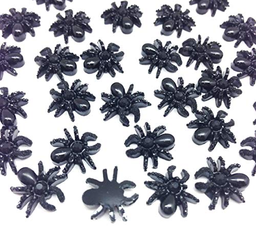 PEPPERLONELY 30PC Halloween Black Spider Charms Resin Flatback Cabochon DIY Flatback Scrapbooking Embellishment Decoration Craft Making, 13mm