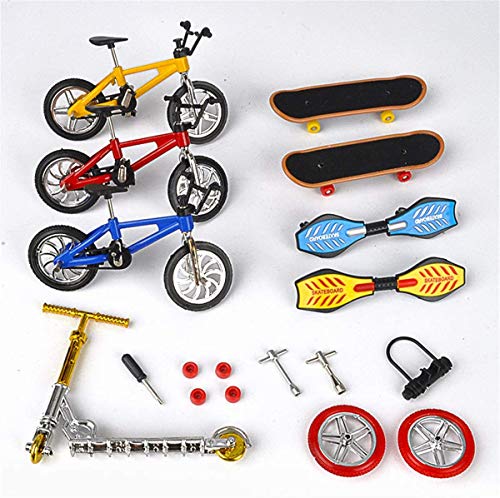 Noude (18 Pcs) Mini Finger Toys Set Finger Skateboards Finger Bikes Scooter Tiny Swing Board Fingertip Movement Party Favors Replacement Wheels and Tools