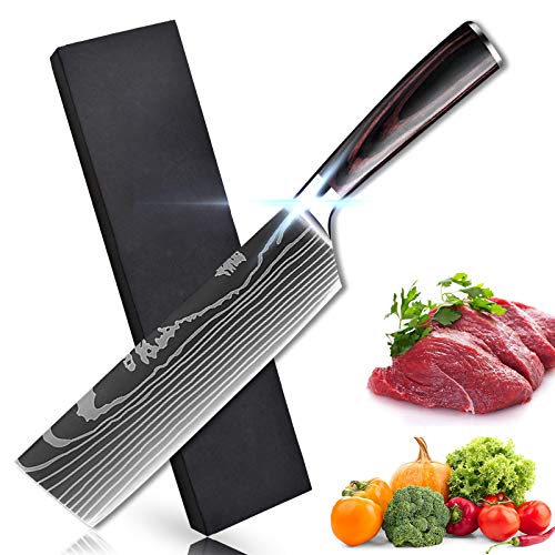Soffiya Cleaver Knife 7 Inch, Kitchen Chef Knives Nakiri Asian Chopper Vegetable Meat High Carbon Stainless Steel, with Pakkawood Handle