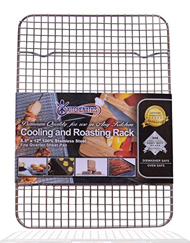 KITCHENATICS Commercial Grade 100% Stainless Steel Cooling Rack Thick-Wire Grid Fits Quarter Sheet Baking Pan Oven & Grill Safe Rust-Proof for Roasting, Cooking, Baking, BBQ, Heavy Duty -8.5' x 12'