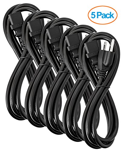 Aurum Cables UL Approved 6 Feet Universal Computer Monitor Power Cord, C13 Power Cable for Monitor, PC, Desktop, Printer, Scanner, 18 AWG NEMA 5-15P to IEC13 (6 Ft - 5 Pk)