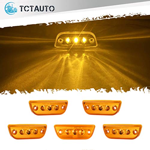 TCTAuto Compatible with Peterbilt 579 Kenworth T680 T770 T880 Amber Cab Marker Top Roof Running Lights Assembly 3LED with Reflective Amber Lens, Pack of 5