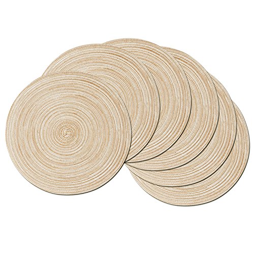 SHACOS Round Braided Placemats Set of 6 Washable Round Placemats for Kitchen Table 15 inch (Beige, 6)