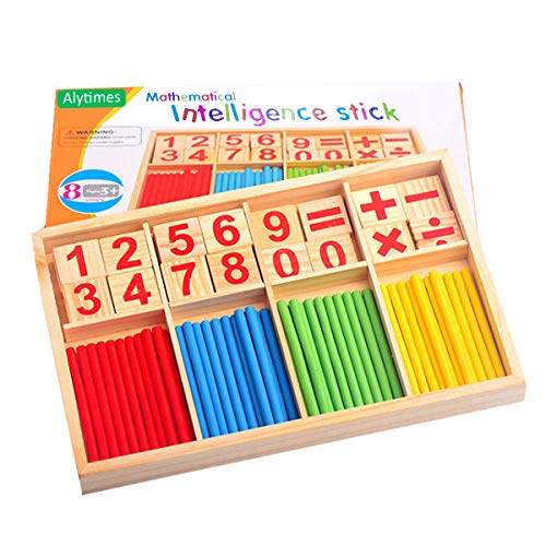 Alytimes Counting Stick Calculation Math Educational Toy, Wooden Number Cards and Counting Rods Box