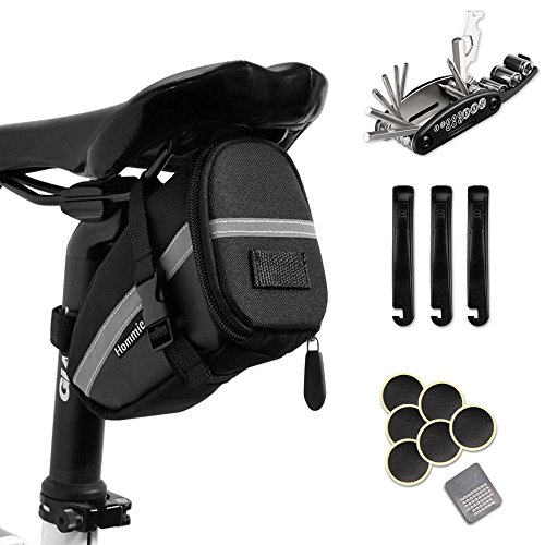 Hommie Bike Repair Tool Kits, 16-in-1 Bicycle Saddle Bag with Repair Set, Mechanic Portable Tyre Tools Set Bag with Reflective Strip