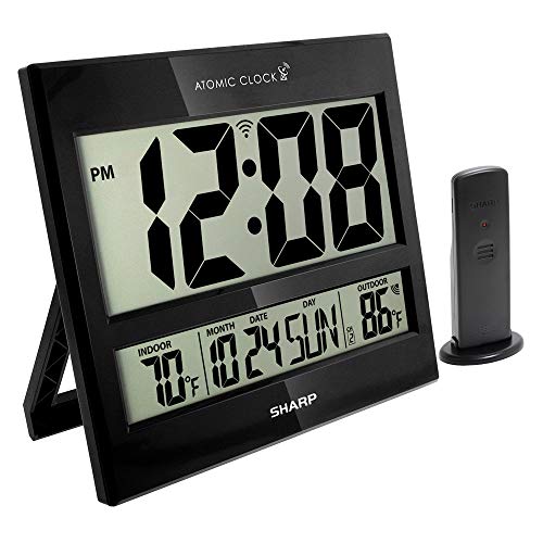 Sharp Atomic Clock - Atomic Accuracy - Never Needs Setting! - Jumbo 3' Easy to Read Numbers - Indoor/ Outdoor Temperature Display with Wireless Outdoor Sensor - Battery Powered - Easy Set-Up!!