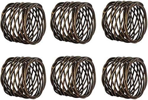 Kaizen Casa Handmade Round Mesh Napkin Rings Holder for Dinning Table Parties Everyday, Set of 6 (Antique Brass)