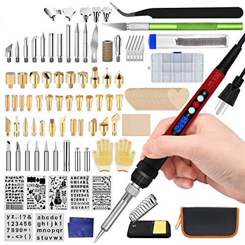 125 Pcs Wood Burning Kit Pyrography Pen Tool Set for Beginners Adult, Temperature Control Wood Burner Pen with Varity Tips (Points) with Letter Stencils for Wood Leather Embossing