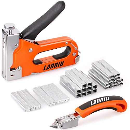 LANNIU Staple Gun, Heavy Duty Staple Gun with Remover, 4 in 1 Staple Gun with 4000 Staples for Upholstery, DIY, Fixing Material, Decoration, Carpentry, Furniture