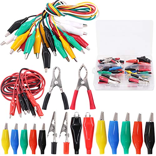Glarks 72Pcs 6 Type Metal Alligator Clips Electric Test Clamps with Double-Ended Wire Test Leads Set for Laboratory Electrical Testing