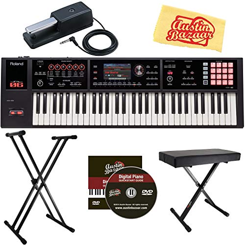 Roland FA-06 61-Note Music Workstation Bundle with Roland DP-10 Damper Pedal, Adjustable Stand, and Austin Bazaar Polishing Cloth