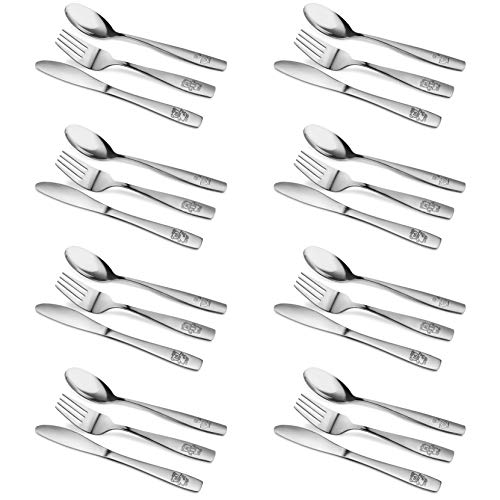 24 Piece Stainless Steel Kids Cutlery, Child and Toddler Safe Flatware, Kids Silverware, Kids Utensil Set Includes 8 Knives, 8 Forks, 8 Spoons, Total of 8 Place Settings, Ideal for Home and Preschools