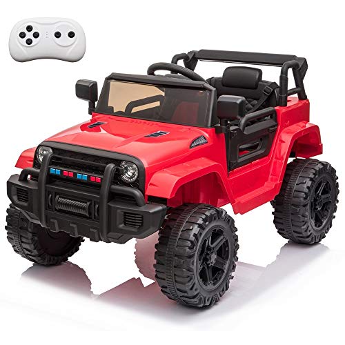 VALUE BOX Kids Ride On Truck 2.4G Remote Control, Kids Electric Ride-on Car 12V Battery Motorized Vehicles Age 3-5 w/ 3 Speeds, Spring Suspension, LED Lights, Horn, Music Player, Seat Belts (Red)