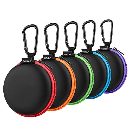 SUNGUY Earphone Carry Case, [5-Pack] Small Round Pocket Earbud Travel Carrying Case with Colorful Zipper for Smartphone Earphone,Wireless Headset,USB Cable,SD Cards Storage Bags and More