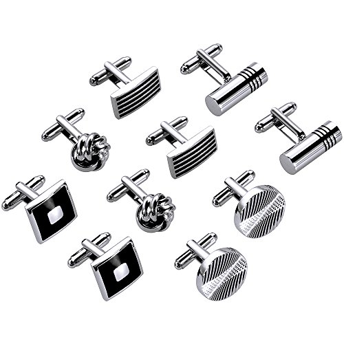 Lictin Men's Cufflinks Cuff Links for Men, Stainless Steel Classic Tone Cufflinks Black Striped Cuff Links Shirt Suit Cufflinks, 5 Pairs