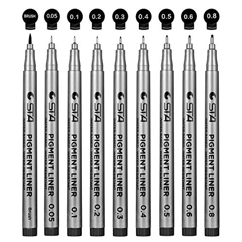 Hitong Micro-Pen Fineliner Ink Pens, Precision Multiliner Pens for Artist Illustration, Sketching, Technical Drawing, Manga, Scrapbooking(9 Size/Black)