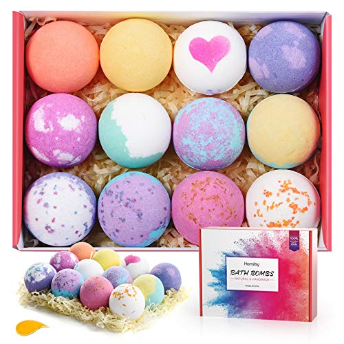 Homasy Bath Bombs, 12 Pcs Bath Bomb Gift Set with Natural Essential Oils, Shea Butter, Sea Salt, SPA Bubble Fizzies for Kids, Women, Mom, Girlfriend (12x2.5oz)