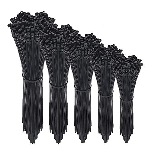 Cable Zip Ties,500 Packs Self-Locking 4+6+8+10+12-Inch Width 0.16inch Nylon Cable Ties,Perfect for Home,Office,Garage and Workshop (Black)