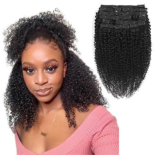 12 pcs Kinky Curly Clip ins Extensions Natural Hair Clip in Afro 3C 4A Curly Human Hair Extensions Black Remy Hair for Black Women 1b, Upgrade 120g/set, 26 clips YALI (16 inch, Kinky curly)