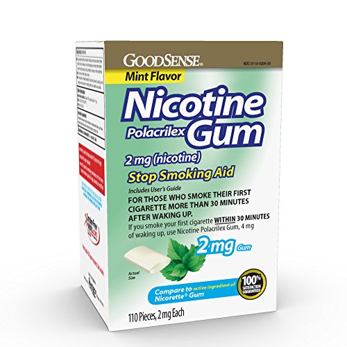 GoodSense Nicotine Polacrilex Uncoated Gum 2 mg (nicotine), Mint Flavor, Stop Smoking Aid; quit smoking with nicotine gum