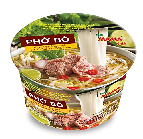 MAMA Pho Bo Instant Beef Soup Bowl Noodle In Vietnamese Style, Silky-smooth, Chewy Rice Noodles With Piping Hot Aromatic Soup Mix (6-Bowl Pack, 2.29 oz Per Bowl)