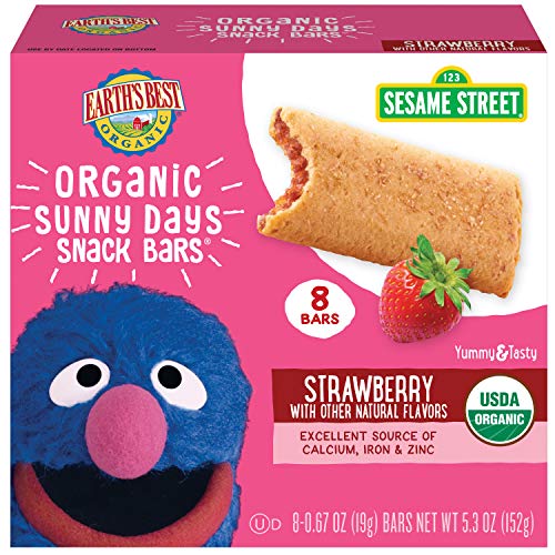 Earth's Best Organic Sesame Street Sunny Day Toddler Snack Bars with Cereal Crust, Strawberries, (8 Count of 0.67 oz Bars) 5.3 oz, Pack of 6