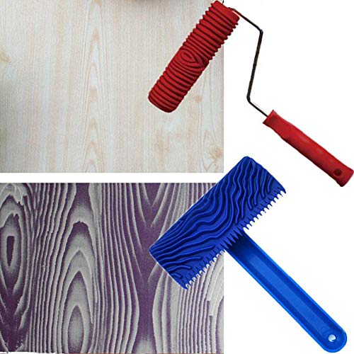 TINTON LIFE 2Pcs Rubber 7' Empaistic Wood Pattern Painting Roller + 3.9' Graining Painting Tool with Handle