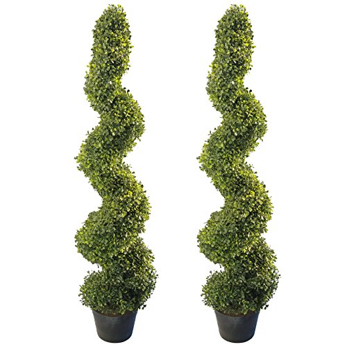 4' Outdoor Artificial Topiary Spiral Trees Set of 2 Highly Realistic, UV Protected