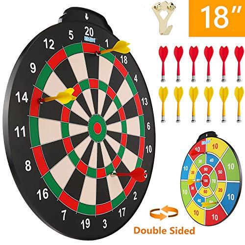 Esjay Magnetic Dart Board Set, 18 inch Safe Dart Game for Kids, Best Boy Toys Gift Indoor Outdoor Game with 12 Darts, Double Sided Large Size Dartboard